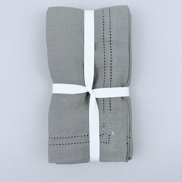 Williams Sonoma Linen Double Hemstitch Napkins Set of 4 Charcoal Gray Dinner New - Picture 6 of 8